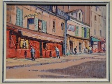 Sergio Manfredi ( Torino 1932 ) "Strada di Montmatre 1966", olio su tavola 30x40
