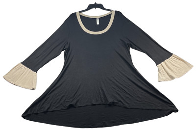24 Seven Tunic Blouse Womens Plus size 2X Black Beige Flare Long Sleeve  New