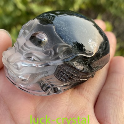 Natural  White Green Ghost Quartz Hand Carved Crystal Dragon turtle 1pc,xx34