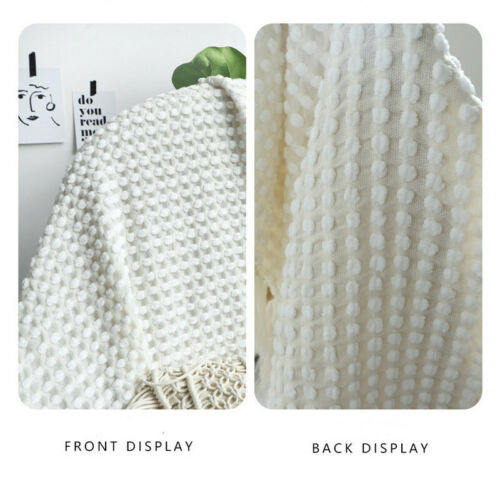 Tassel Knitted Blanket Chenille Shawl Fringe Throw Bed Sofa Couch Cover Solid - Picture 4 of 4