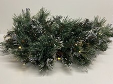 Christmas Garland Battery Operated Lights Pine Cones Frosted Greens