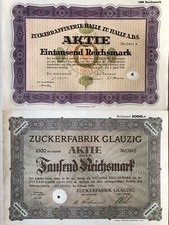 2 x Zuckerraffinerie - Ostdeutschland - Halle an der Saale und Glauzig - Aktie -