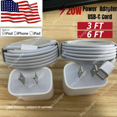  Bulk Lot For iPhone 14 13 11 20W Power Adapter USB Type-C Fast Charger PD Cable