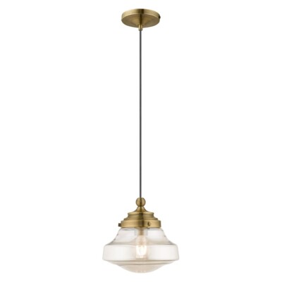 latte様1 Livex Art Glass 1 Light Small Mini Pendant, Antique Brass