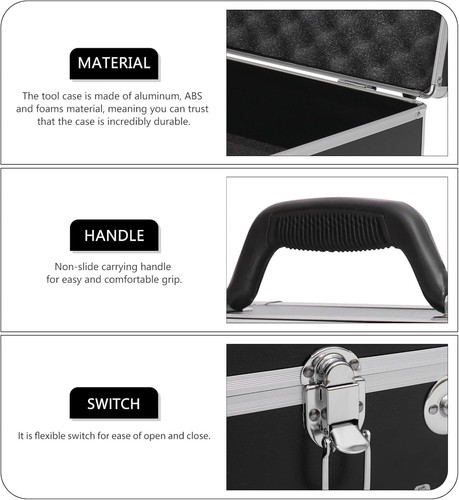 Yardwe Tool Box Aluminum Hard Tool Case Waterproof 50X27X12cm Carrying Case - Picture 4 of 9