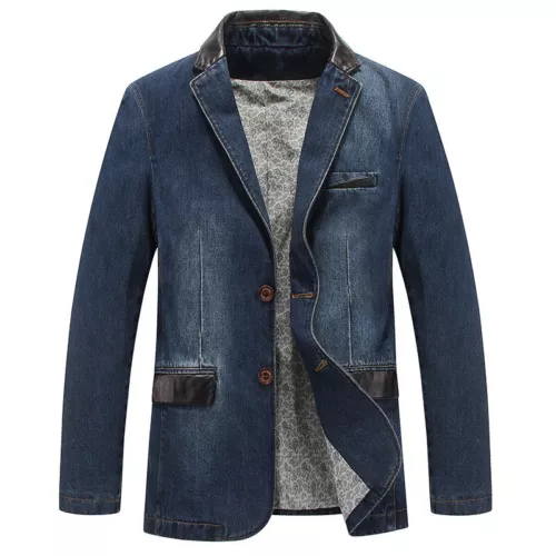 TOPS SPRING MEN'S SLIM SUITS JACKET CASUAL FASION COAT JEANS DENIM - Picture 5 of 27