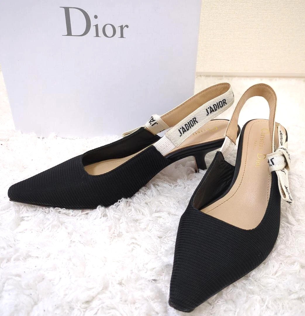 Escarpins Christian Dior JADIOR écharpe dos logo ruban blanc noir US7 UK5 occasion