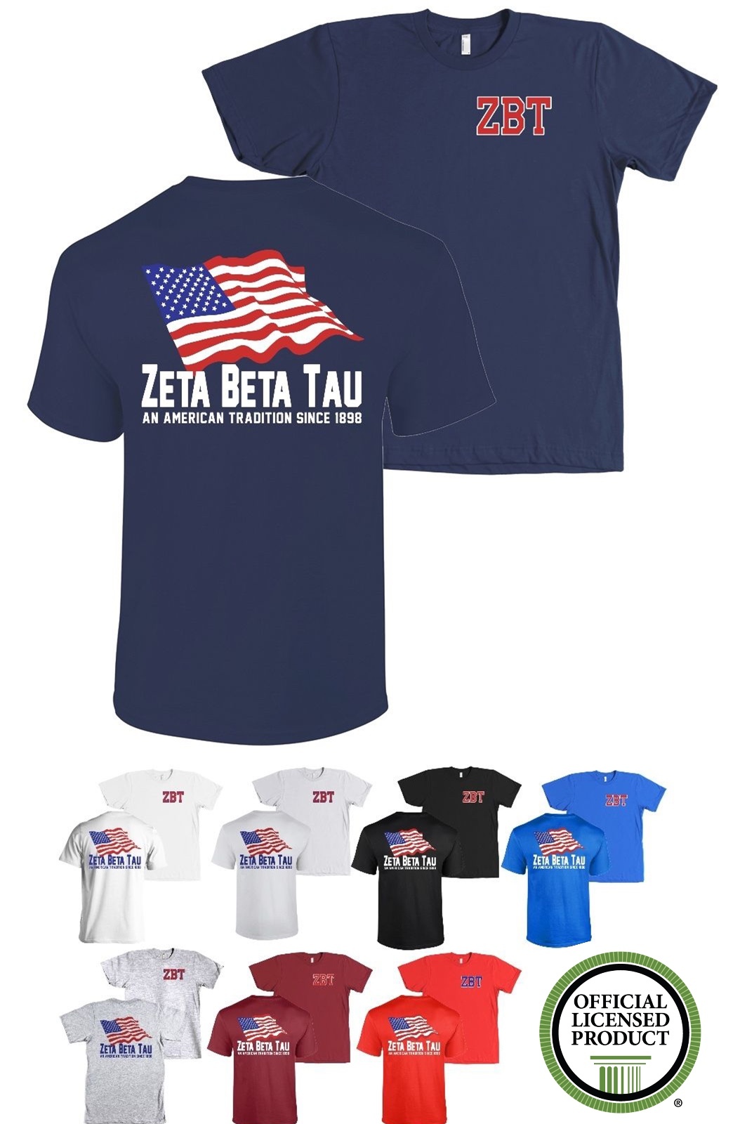 Zeta Beta Tau Fraternity Bella+Canvas American Flag USA ZBT Shirt