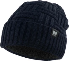 KB ETHOS Cable Knit Basket Weave Sherpa Fleece Fur Lined Blue Winter Beanie Hat