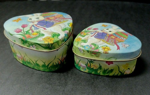 Vintage Nesting Hearts Osterdosen Hase Kaninchen Ei Korb Blumen Weltbasare - Bild 4 von 12