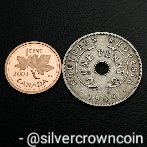 Rhodesia Southern Zimbabwe 1 Penny 1942. KM#8. Holed 1 Cent coin. George VI WWIl - Picture 3 of 7