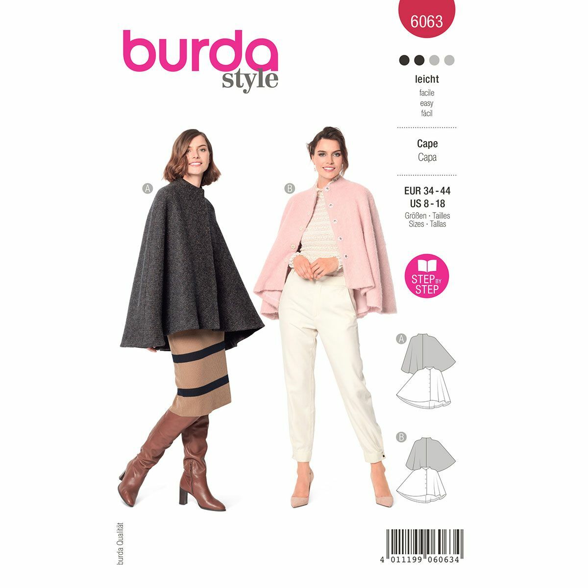 Burda Easy SEWING PATTERN 6063 Misses' Capes Sizes 8,10,12,14,16,18 Free Postage