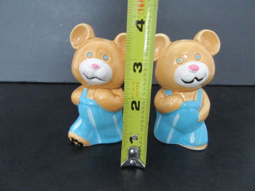 Vi ntage Lefton TEDDY BEARS in Blue Overalls Salt and Pepper Shakers Japan - Picture 7 of 7
