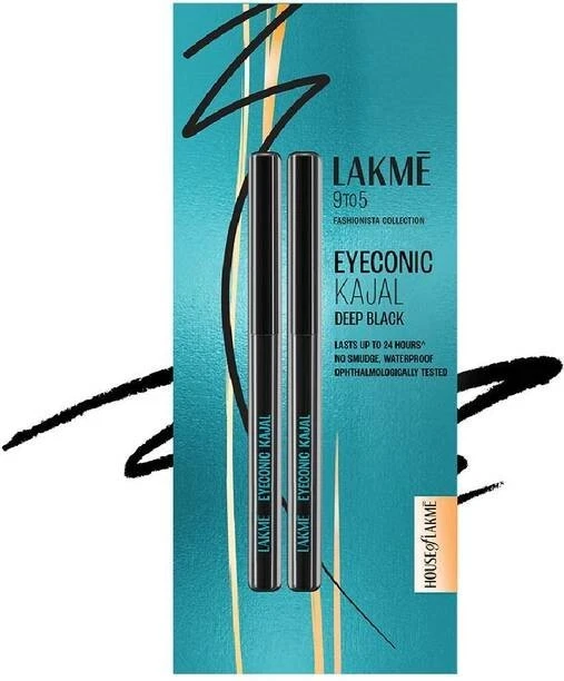 Lakmé 9 to 5 Kajal Twin Pack, lasts upto 24hrs, Pack of 2 (Deep Black, 0.35 g)
