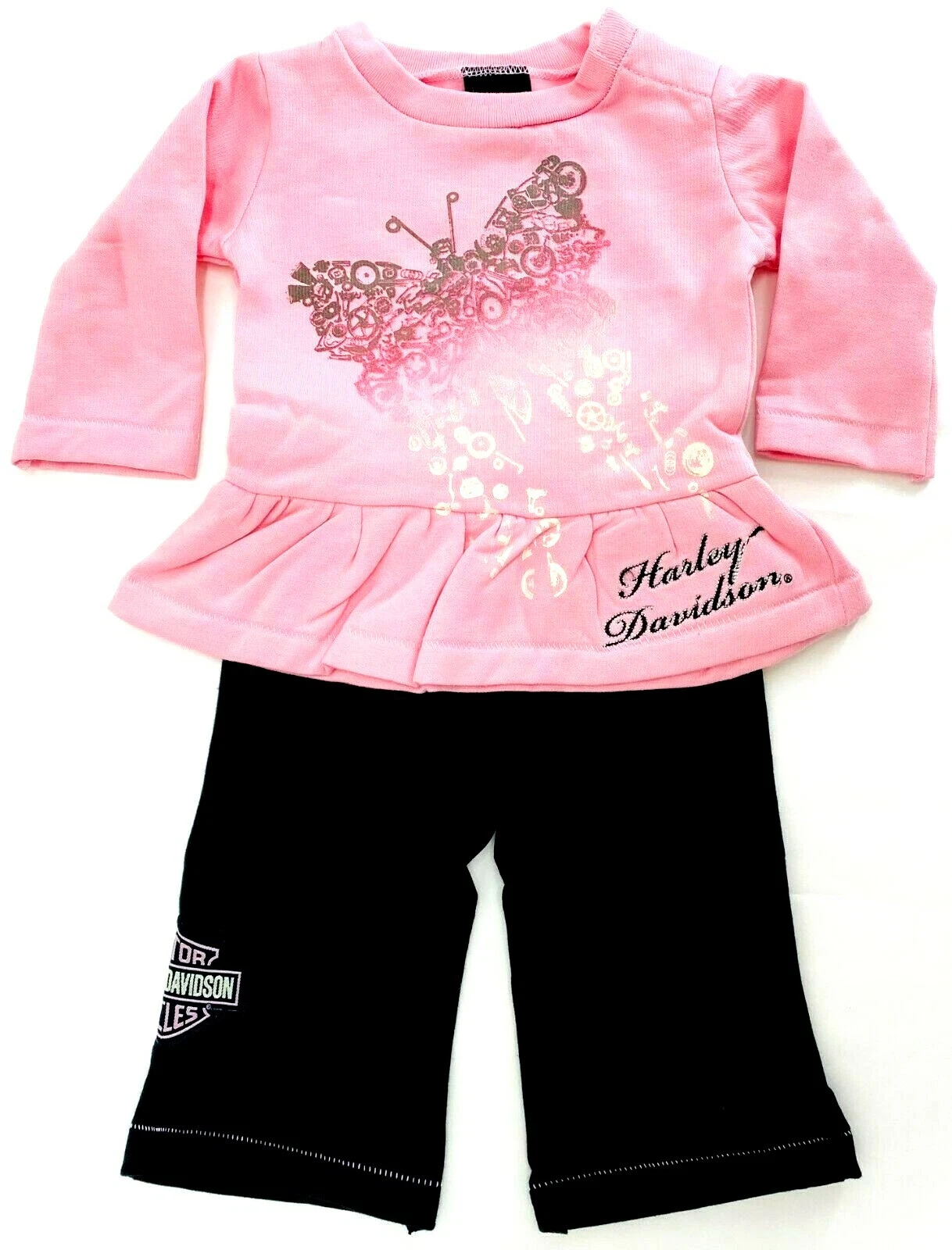 Harley Davidson® Kids Baby Newborn Girls Butterflies Shirt & Pants 2 Piece Set