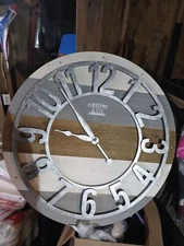 FirsTime & Co. Shabby Wood Plank 16" Quartz Wall Clock Rustic Farmhouse NEW NIB