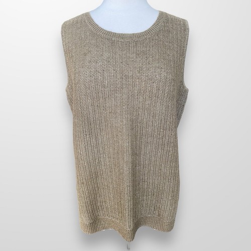 Talbots Woman Size 2X Petite Top Shirt Sweater Sleeveless Linen Brown