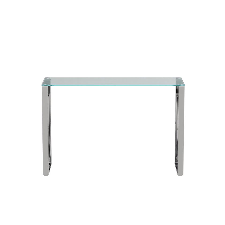 Rectangular Glass Top Sofa Table Console Table With Silver Stainless Steel Legs - Image 4 of 4