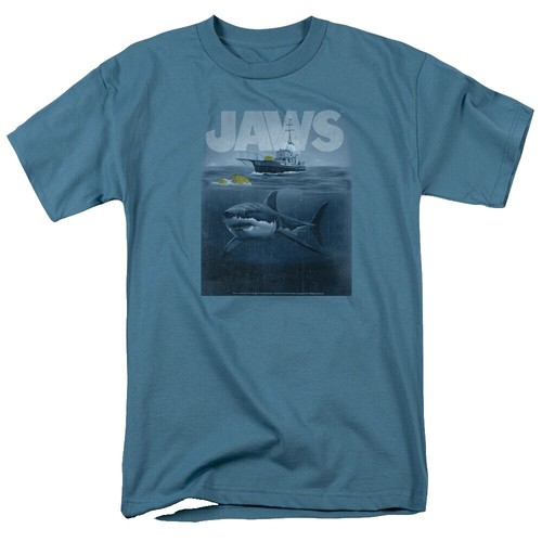T-shirt JAWS Rétro Logo Délavé Bleu - Taille S Homme, Occasion Très Bon état, Licence Officielle