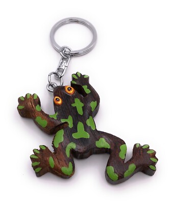 Handmade Holz Schlüsselanhänger Frosch Kröte giftig gepunktet Amphibie Lurch 