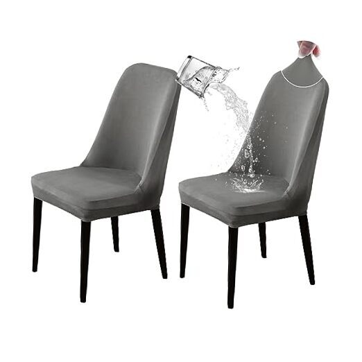  100% Waterproof Chair Covers for Dining Room 2 Pack Set of 2 Light Gray