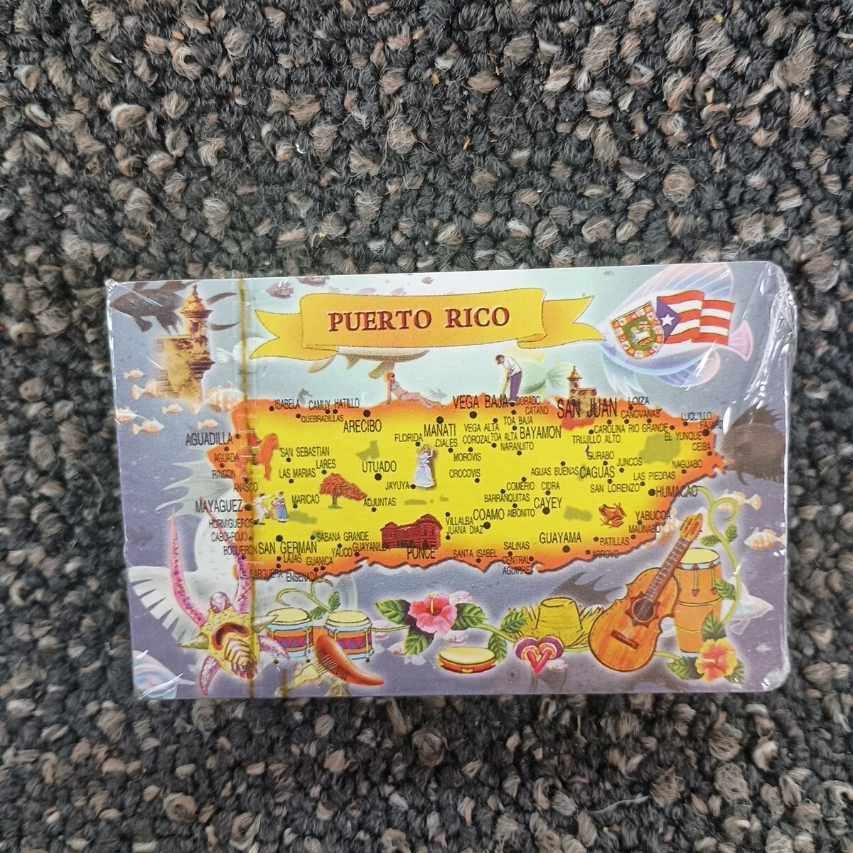 Vintage Puerto Rico Colorful Travel Souvenir Map Playing Cards Sealed NOS  W/Box