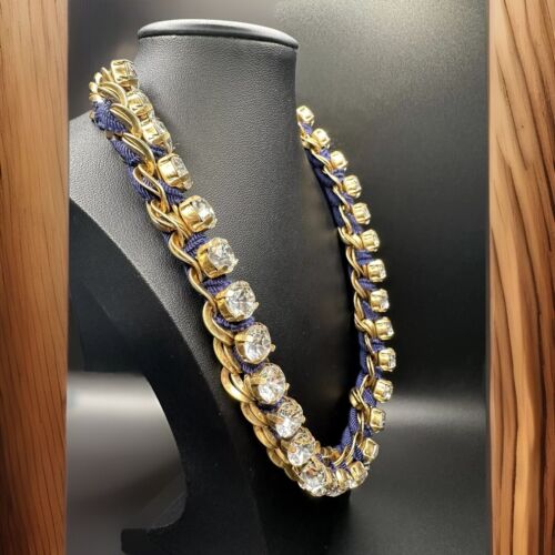 Ann Taylor Women’s Ribbon Necklace Square Crystal Royal Blue Sparkly Colorful