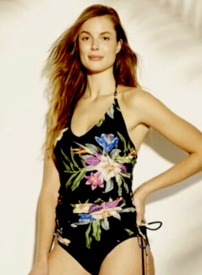 WOMEN'S TANKINI SIZE L SWIMWEAR black/ floral multicolor NEW WITH TAGS KONA SOL