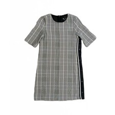 Zara TRF Houndstooth Shift Dress Short Sleeve Side Snaps Fully Lined Women’s XS