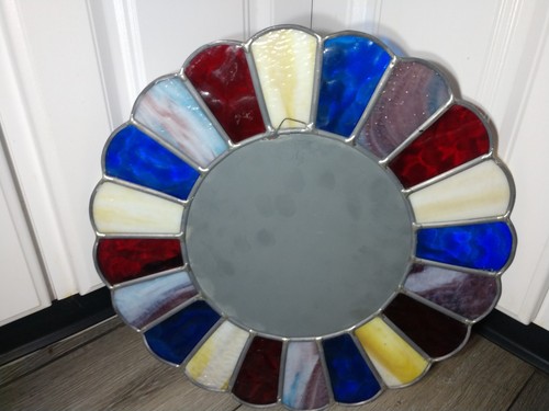 Large Stained Glass Mirror Colorful Boho Desert Style Vintage Mirror - Picture 3 of 7