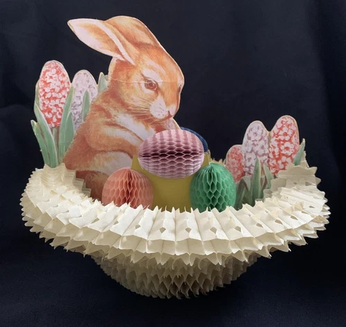 Easter Bunny and 6 Eggs Honeycomb Fold Out Centerpiece by Beistle Vintage Rare