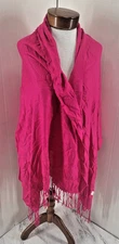 Pashmina Bright Pink Large Rectangle 70% Pashmina 30% Silk Fringe Scarf 68"x27"