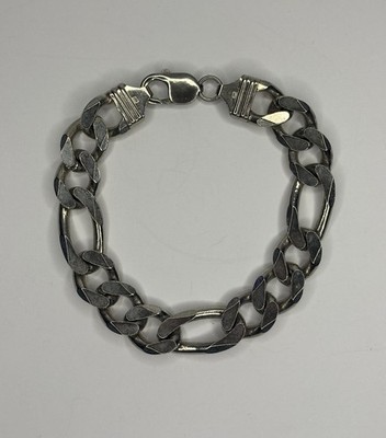 Gepunztes schweres 925 Sterling Silber Figaro Armband massiv Herren 9,5'' 13,5 mm