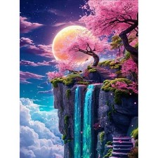 5D Diamond Art Kits for Adults,Waterfall Moon Landscape Diamond Painting Kits fo