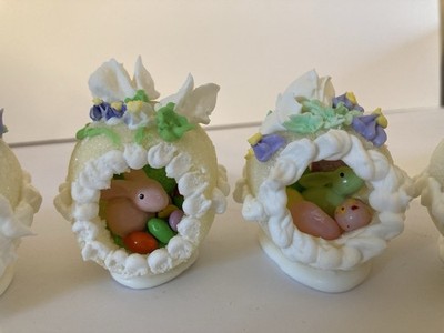 6 Handmade Easter Peek-a-boo Bunny Old-fashioned Sugar Eggs - 2.25'' great Gifts