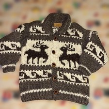 Cowichan Vintage Maple Deer Print Knit Cardigan