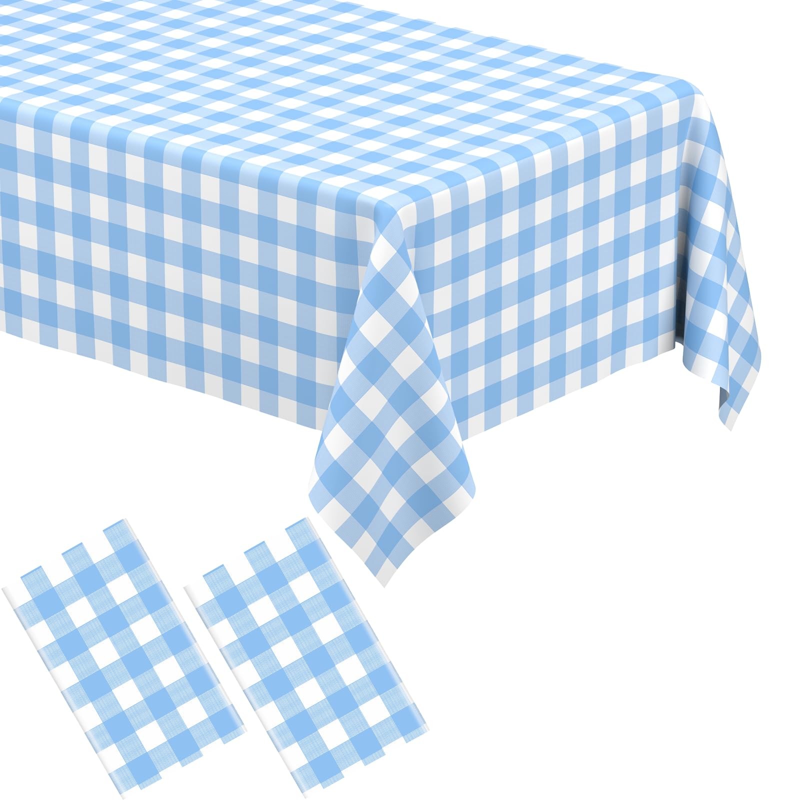 Light Blue Table Cover, Disposable Rectangular, Checkered Design, Party, Blue