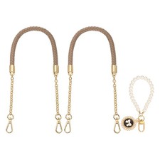 2Pcs 23.6Inch PU Leather Purse Strap with Pendant Gray, Light Gold Chain 