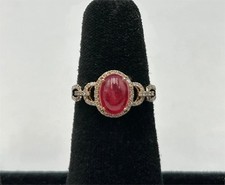 Rare Orange Spessartite Garnet Cabochon Ring 10K Gold 88 Diamond Accents Sz 7.75