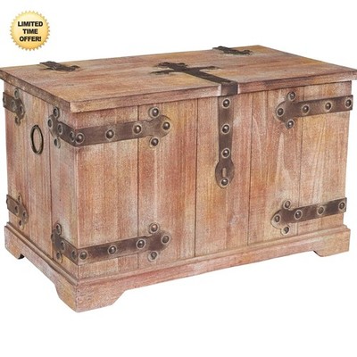 Decorative Victorian Large Chinese Fir Wood Trunk with Metal Accents