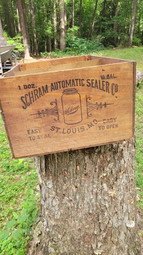 Antique Original Crate Case Schram Automatic Sealer Co. St. Louis Mo. Half Gal.