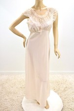 Vtg 1940s Long Slinky Nightgown Bias Cut Satin Nylon sz 34 Pink Art Deco Glam