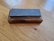 Arkansas washita Whetstone Sharpening Stone mounted Wood Block KNIFE SHARPENER