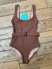 NEW Melissa Odabash One Piece Swimsuit “Texas” Ribbed Cocoa Brown Size 38 UK 6