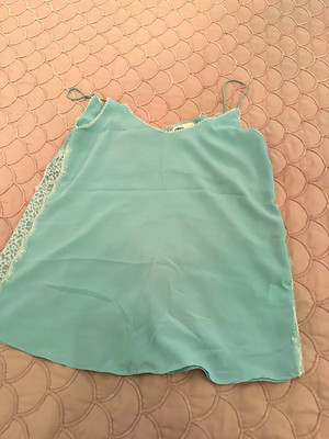 VERA & LUCY Damen Camisole Trägershirt M Türkis Spitze Spaghettiträger