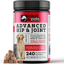 Paws Pals Glucosamine Chondroitin MSM for Dogs 240 Count, Hip and Joint Mobili