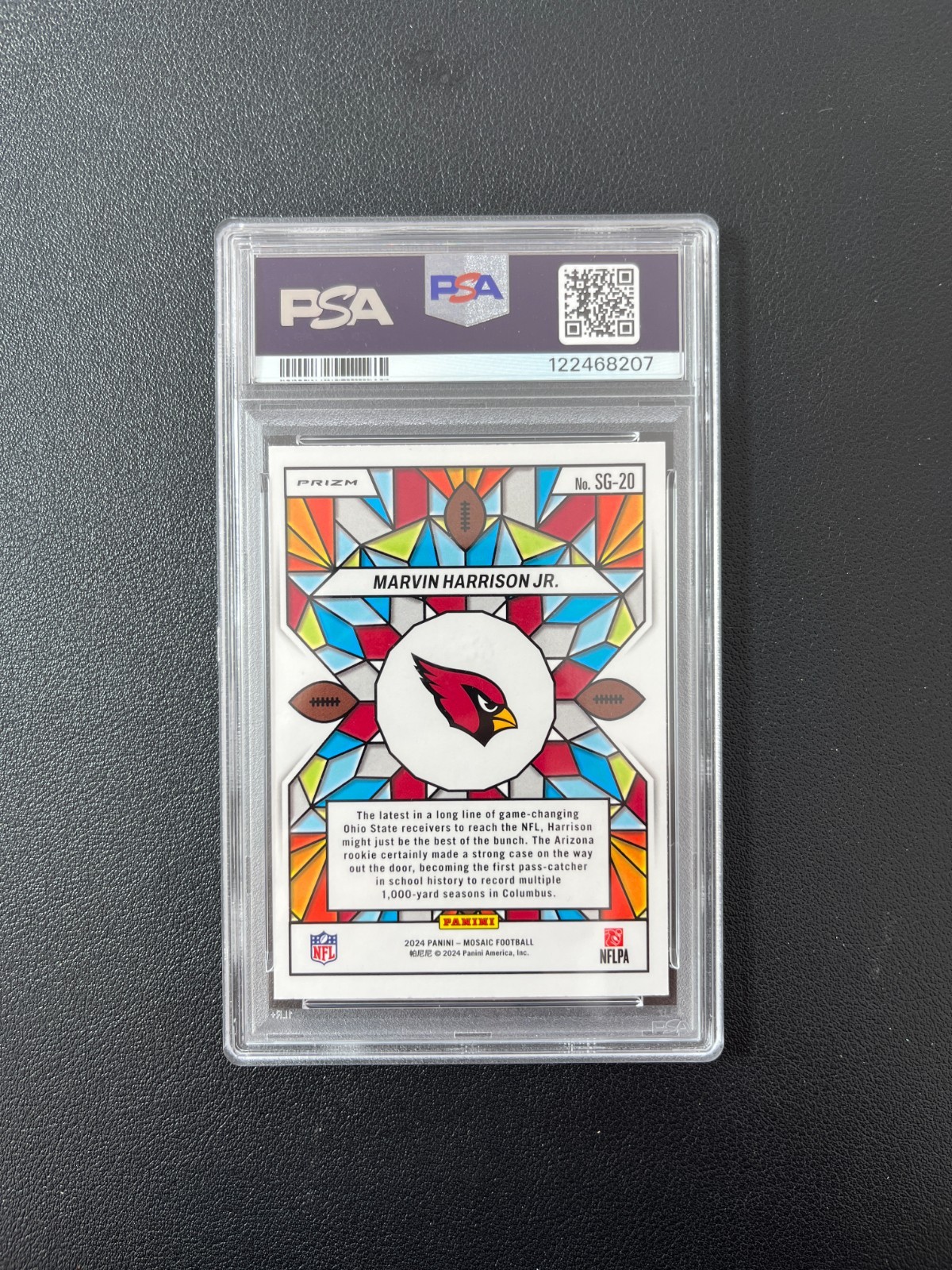 2024 Panini Mosaic Football Marvin Harrison Jr. Rc Rookie Stained Glass PSA 10 view 2