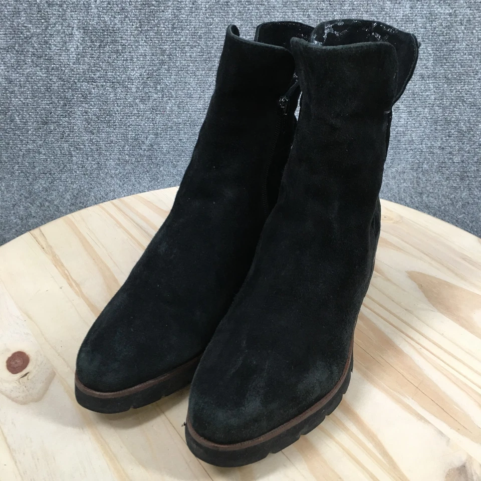 Spring Step Boots Womens 41 Paciencia Side Zip Wedge Ankle Bootie Black Suede - Image 3 of 4