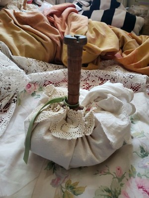Handmade Pumpkin Made From Upcycled Linens And An Antique Wood Spool Stem, #1