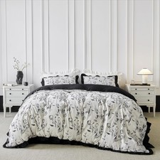 Grey Floral Duvet Cover King 100 Cotton 3 Pcs Set 1 Black White Botanical Duvet